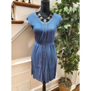 Tulle Women's Blue 100% Rayon Scoop Neck Sleeveless Knee Length Dress Size Small